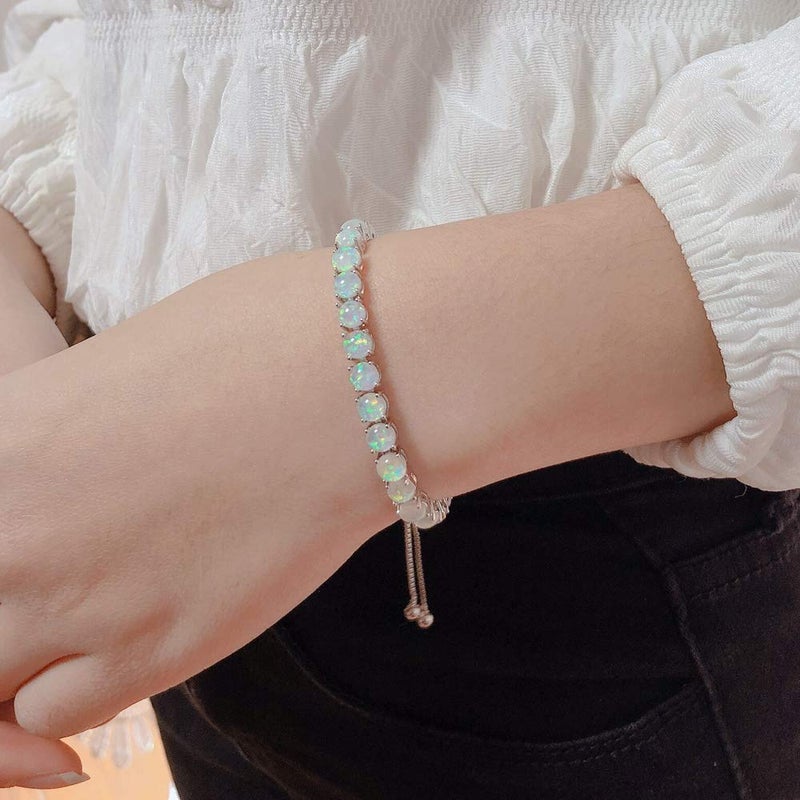 CiNily Adjustable Silver Plated White Opal Tennis Bracelet for Women- Fashion Jewelry - Image 5